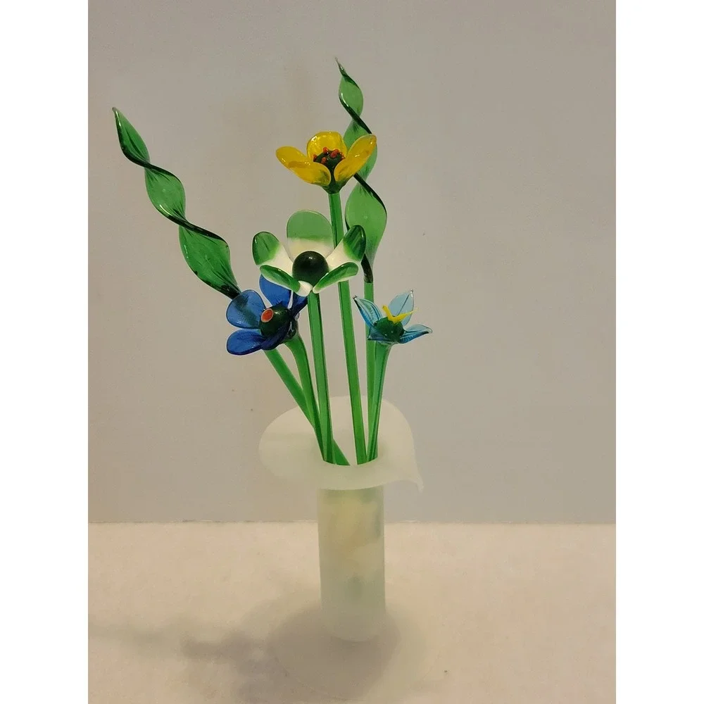 Avon Glass Floral Arrangement Bouquet Frosted Vase Art Glass Multicolor